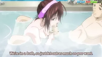 Hentai senpai gives a wet blowjob in the spa.