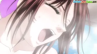 Hentai senpai gives a wet blowjob in the spa.