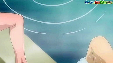 Hentai senpai gives a wet blowjob in the spa.