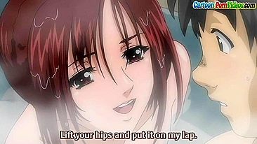 Hentai senpai gives a wet blowjob in the spa.