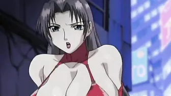 Hentai babe with big tits gets double-penetrated in a hardcore sex scene.