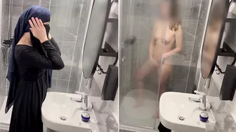 Spy cam in rental apartment caught a Muslim girl in hijab masturbating in the shower