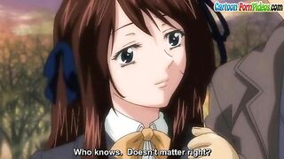 A petite blonde schoolgirl is taken advantage of by a classmate with a massive cock in hentai porn.