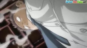 A petite blonde schoolgirl is taken advantage of by a classmate with a massive cock in hentai porn.