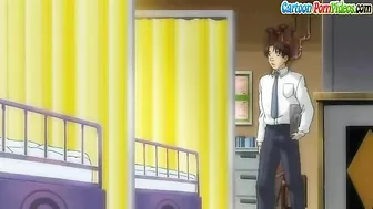 A petite blonde schoolgirl is taken advantage of by a classmate with a massive cock in hentai porn.