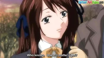 A petite blonde schoolgirl is taken advantage of by a classmate with a massive cock in hentai porn.