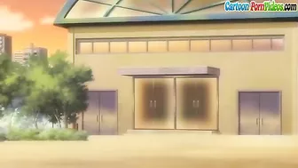 A petite blonde schoolgirl is taken advantage of by a classmate with a massive cock in hentai porn.