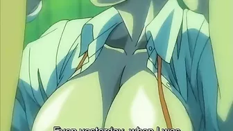 Horny schoolgirl covered in cum from repeated sex acts on a hentai website.