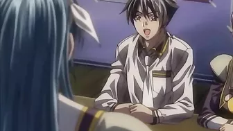 Horny schoolgirl covered in cum from repeated sex acts on a hentai website.