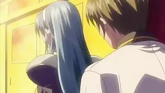 Horny schoolgirl covered in cum from repeated sex acts on a hentai website.