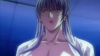 Horny schoolgirl covered in cum from repeated sex acts on a hentai website.