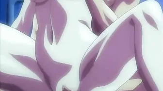 Horny schoolgirl covered in cum from repeated sex acts on a hentai website.