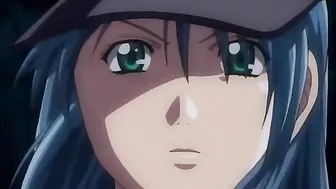 Horny schoolgirl covered in cum from repeated sex acts on a hentai website.