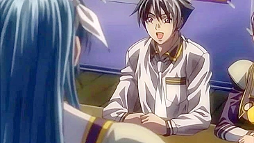 Horny schoolgirl covered in cum from repeated sex acts on a hentai website.