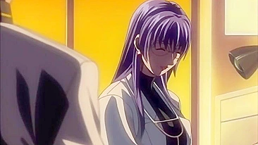 Horny schoolgirl covered in cum from repeated sex acts on a hentai website.