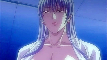 Horny schoolgirl covered in cum from repeated sex acts on a hentai website.