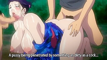 Teen's hentai aunt gets gangbanged in the woods.