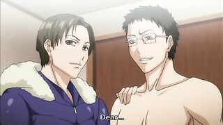 Cheating hentai housewife enjoys a gangbang in a hotel room.