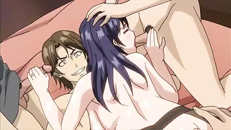 Cheating hentai housewife enjoys a gangbang in a hotel room.