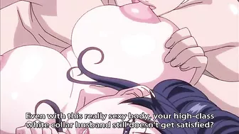 Cheating hentai housewife enjoys a gangbang in a hotel room.