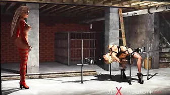 Hentai hotness! A bound blonde gets ravished by a 3D dick girl in the basement.