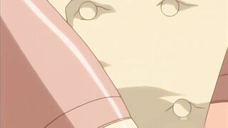 Sexy hentai slave girl sucks and swallows her master's hot cum on big anime tits.