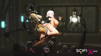 Sci-fi android with hentai fetish fucks hot babe in lab.