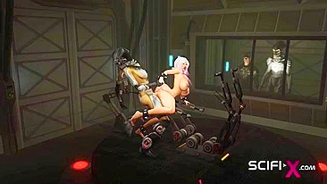 Sci-fi android with hentai fetish fucks hot babe in lab.