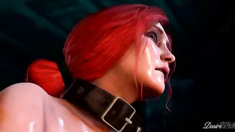 Triss Merigold dominates and penetrates a female with her strap-on in hentai porn.