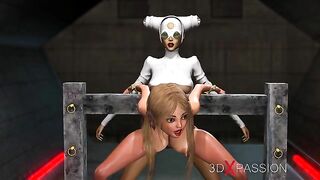 Hentai porn video featuring a 3D animated sexy dickgirl teacher and her cute college student in bondage.