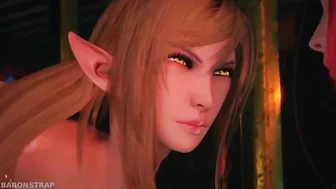 The demon succubus binds the sexy elf with ropes, inflicts pain upon her, and sits on her face in a hentai-themed scene.