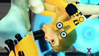 A sexy cyborg dominates a submissive human in a futuristic sex dungeon. A sexy cyborg dominates a submissive human in a futuristic sex dungeon.