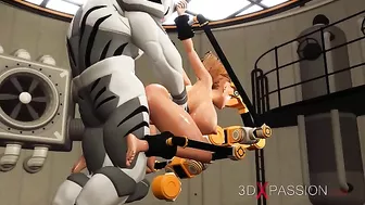 Alien sexually abuses bound woman on hentai website.