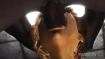 Blonde babe with big tits enjoys hard sex with a black stud on hentai website.