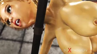 Blonde babe with big tits enjoys hard sex with a black stud on hentai website.