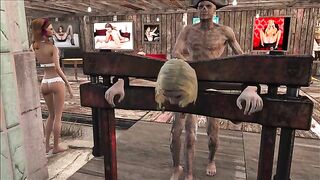 Hancock, a zombified character from Fallout 4, has sex with a bound hooker in an unconventional way.