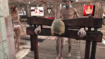 Hancock, a zombified character from Fallout 4, has sex with a bound hooker in an unconventional way.