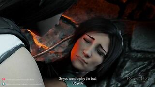 Lara Croft is tied up by Tifa Lockhart who uses a magical strapon dildo to fuck her on a hentai porn site.