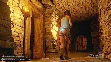 Lara Croft is tied up by Tifa Lockhart who uses a magical strapon dildo to fuck her on a hentai porn site.