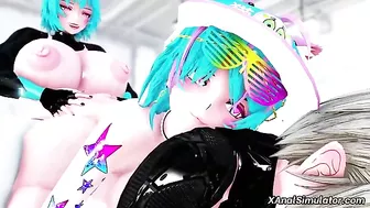 Futanari hentai porn featuring muscular girls having anal sex in a gym.