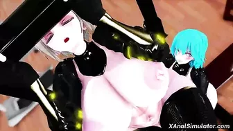 Futanari hentai porn featuring muscular girls having anal sex in a gym.