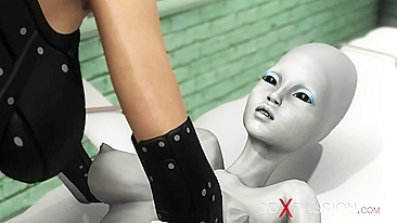 A horny female extraterrestrial is sexually dominated by a kinky lesbian wielding a strap-on dildo at an intergalactic prison. #Hentai #Strapon #FemaleAlien