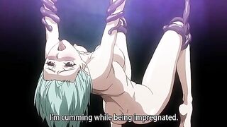 Hentai babe with huge tits gets suspended and filled with cum from tentacle sex.