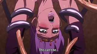 Hentai babe with huge tits gets suspended and filled with cum from tentacle sex.