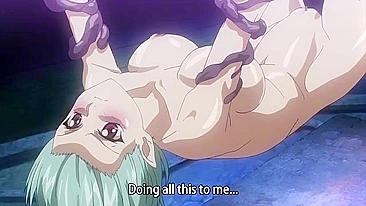 Hentai babe with huge tits gets suspended and filled with cum from tentacle sex.