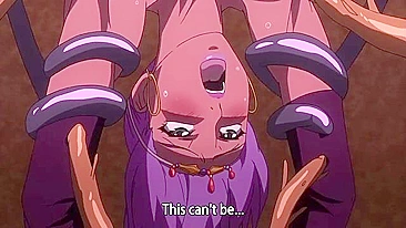 Hentai babe with huge tits gets suspended and filled with cum from tentacle sex.