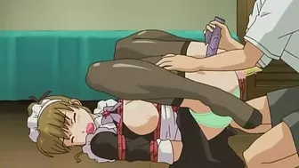 Hentai maid tied up with a vibrator in her pussy and a banana in her ass.