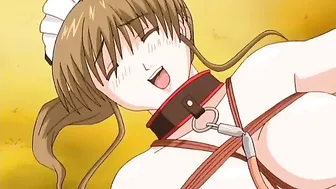 Hentai maid tied up with a vibrator in her pussy and a banana in her ass.