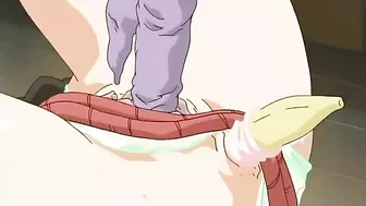 Hentai maid tied up with a vibrator in her pussy and a banana in her ass.