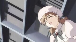 Slaves are tortured as hentai lesbians double-dildo fuck.